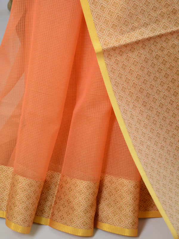 Banarasee Cotton Silk Saree With Resham Border-Orange