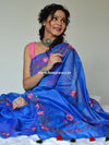 Banarasee Chanderi Cotton Hand-Embroidered Saree-Royal Blue