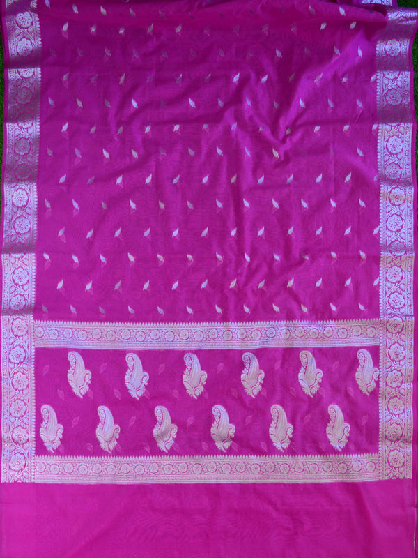 Banarasee Handwoven Semi-Chiffon Saree With Silver Zari-Pink