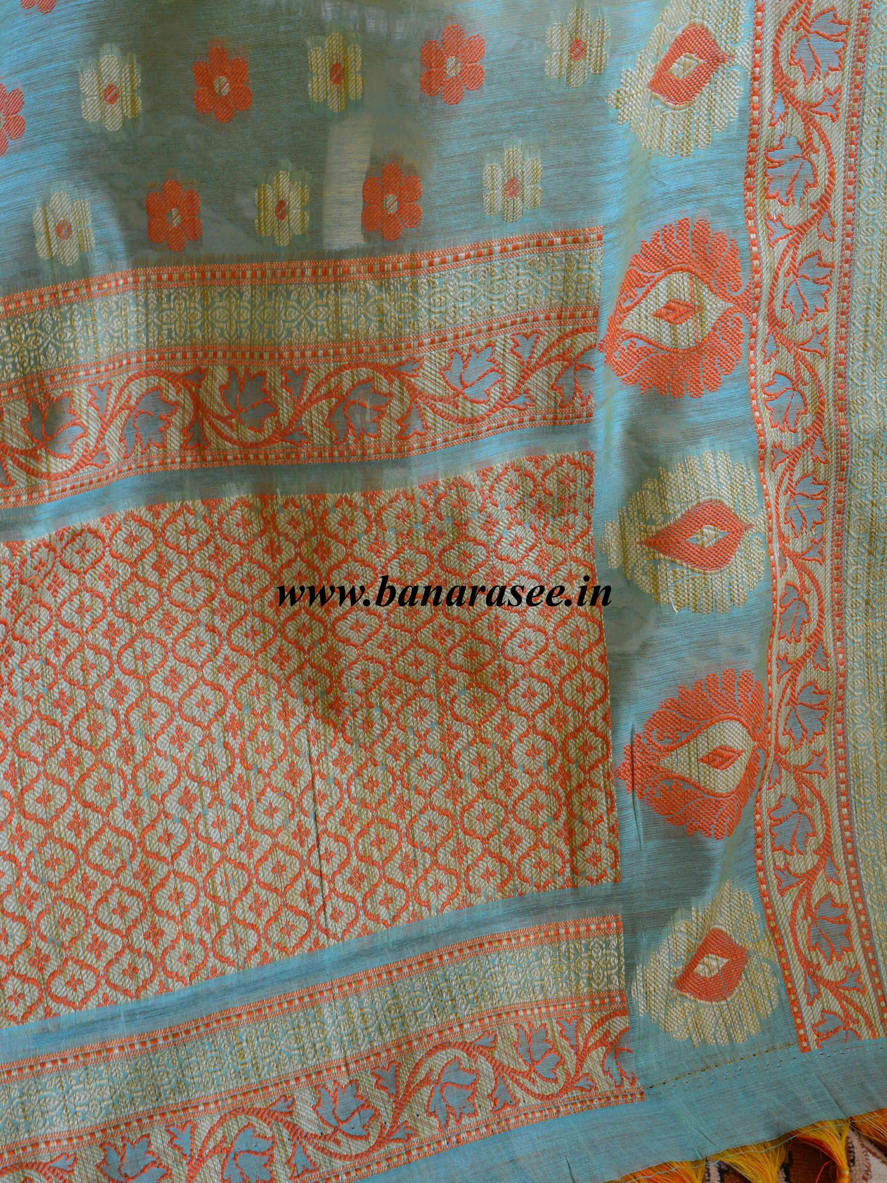 Banarasee Cotton Silk Resham Work Dupatta-Blue