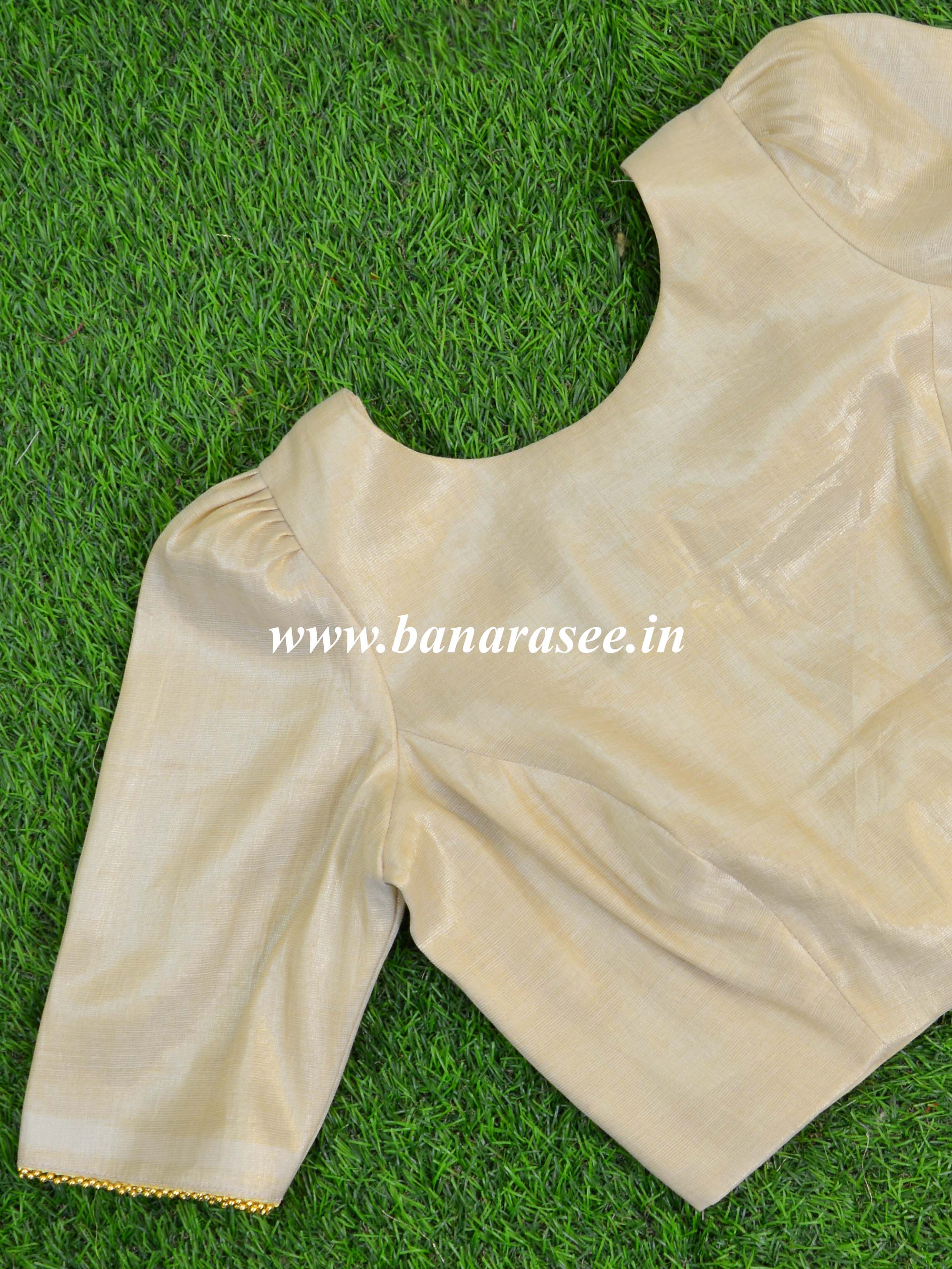 Banarasee Tissue Silk Fabric Blouse-Silver