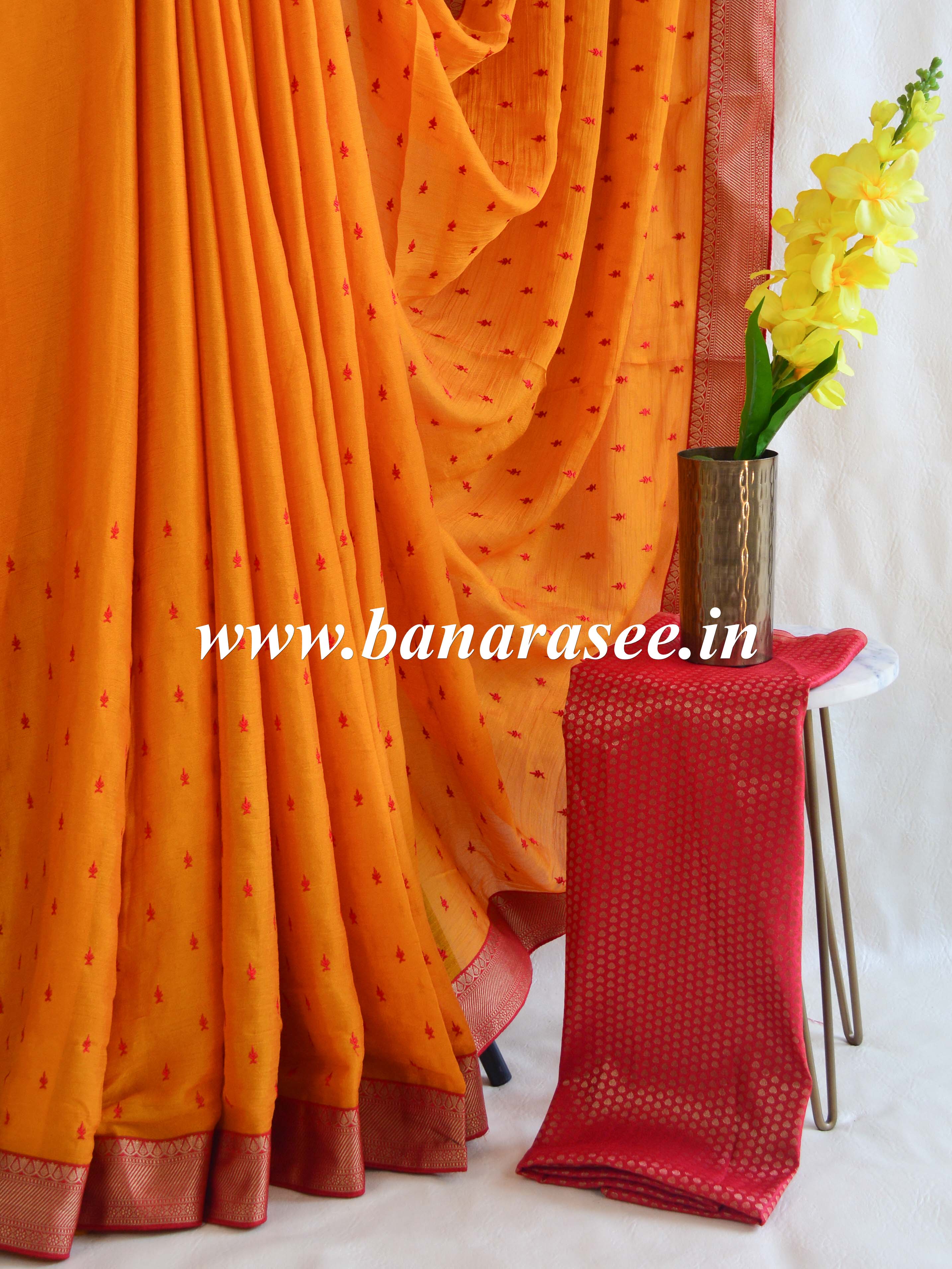 Banarasee Pure Chiffon Saree With Embroidery Work & Banarasee Border-Yellow