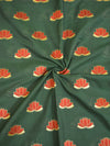 Banarasee Semi Katan Silk Lotus Buti Design Fabric-Deep Green