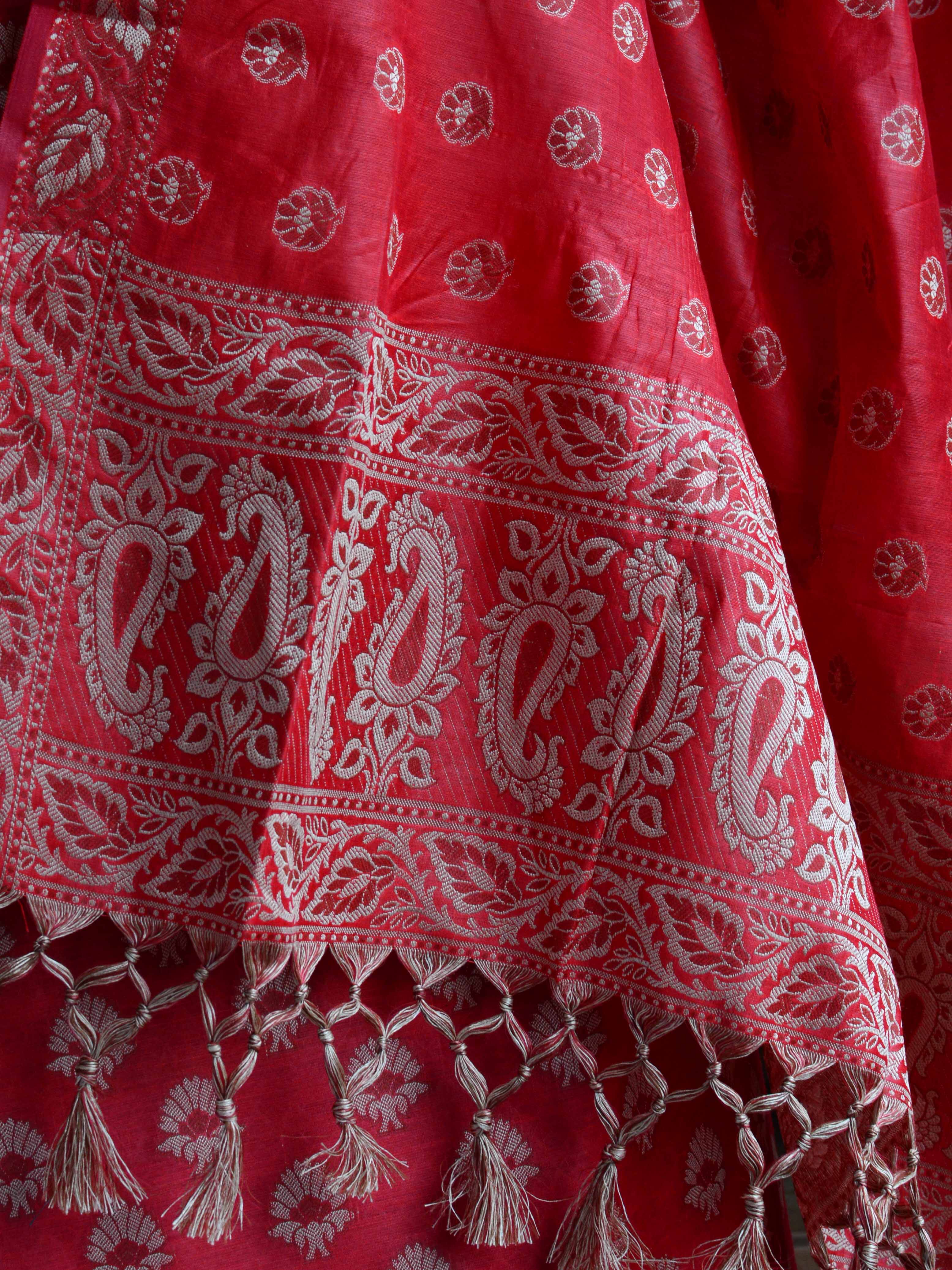 Banarasee Salwar Kameez Cotton Silk Resham Buti Woven Fabric-Red