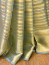 Banarasee Organza Mix Saree With Stripes Design & Broad Border-Pastel Green