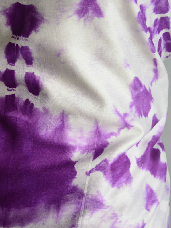 Banarasee Purple Shibori Dyed Chanderi Salwar Kameez Fabric With Cotton Silk Dupatta-White