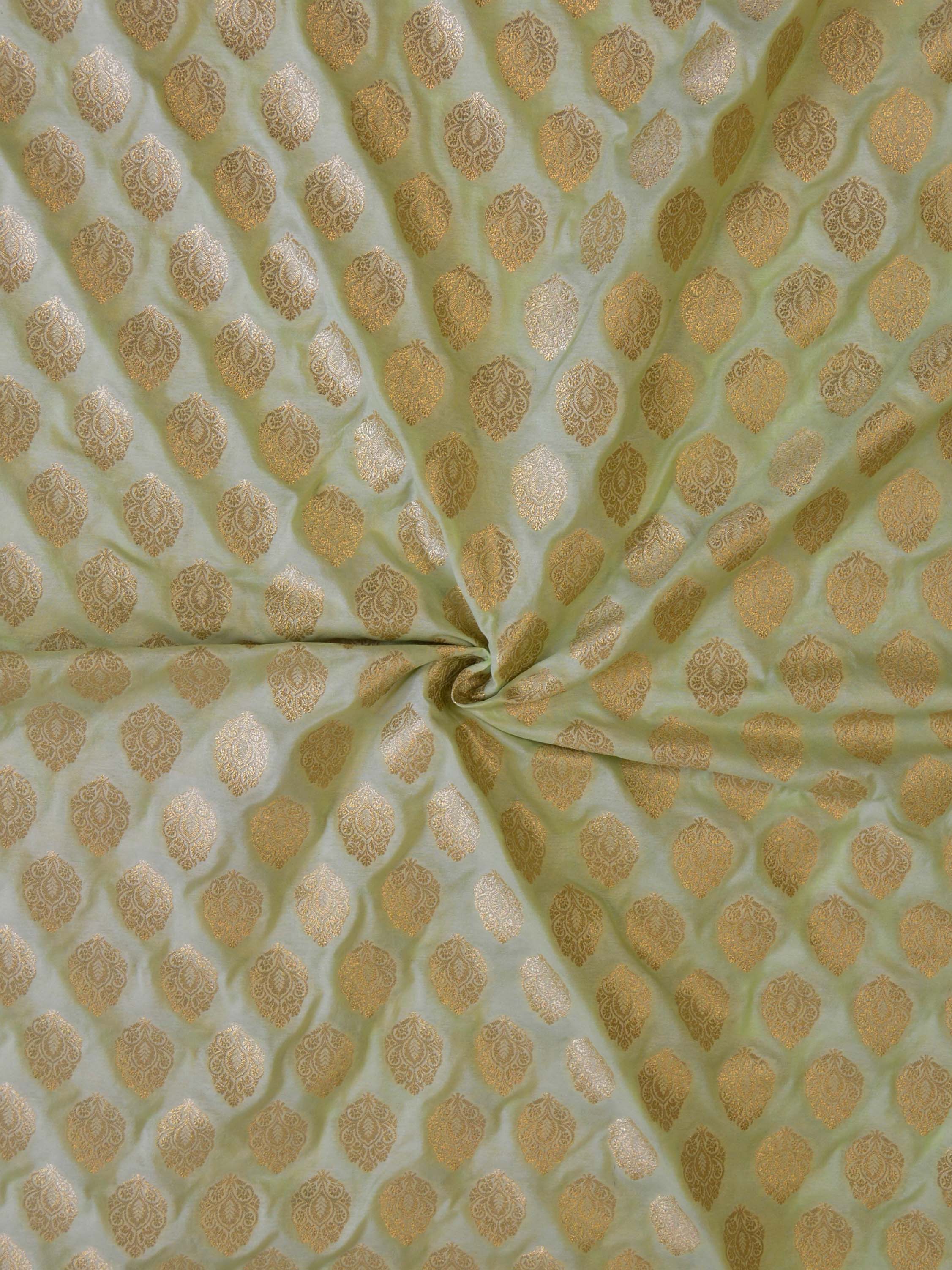 Banarasee Zari Buti Semi Silk Fabric-Pastel Green