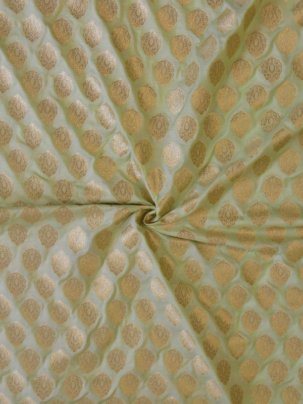 Banarasee Zari Buti Semi Silk Fabric-Pastel Green