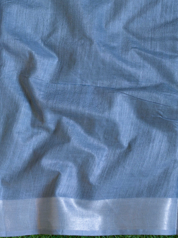 Bhagalpur Handloom Pure Linen Cotton Resham Embroidered Saree-Grey