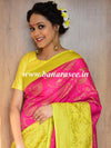 Banarasee Handwoven Semi Silk Saree With Contrast Border-Yellow & Pink
