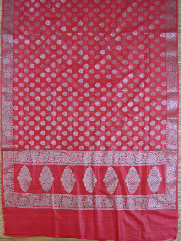Banarasee Salwar Kameez Glossy Cotton Silk Silver Woven Buti Fabric-Black & Pink