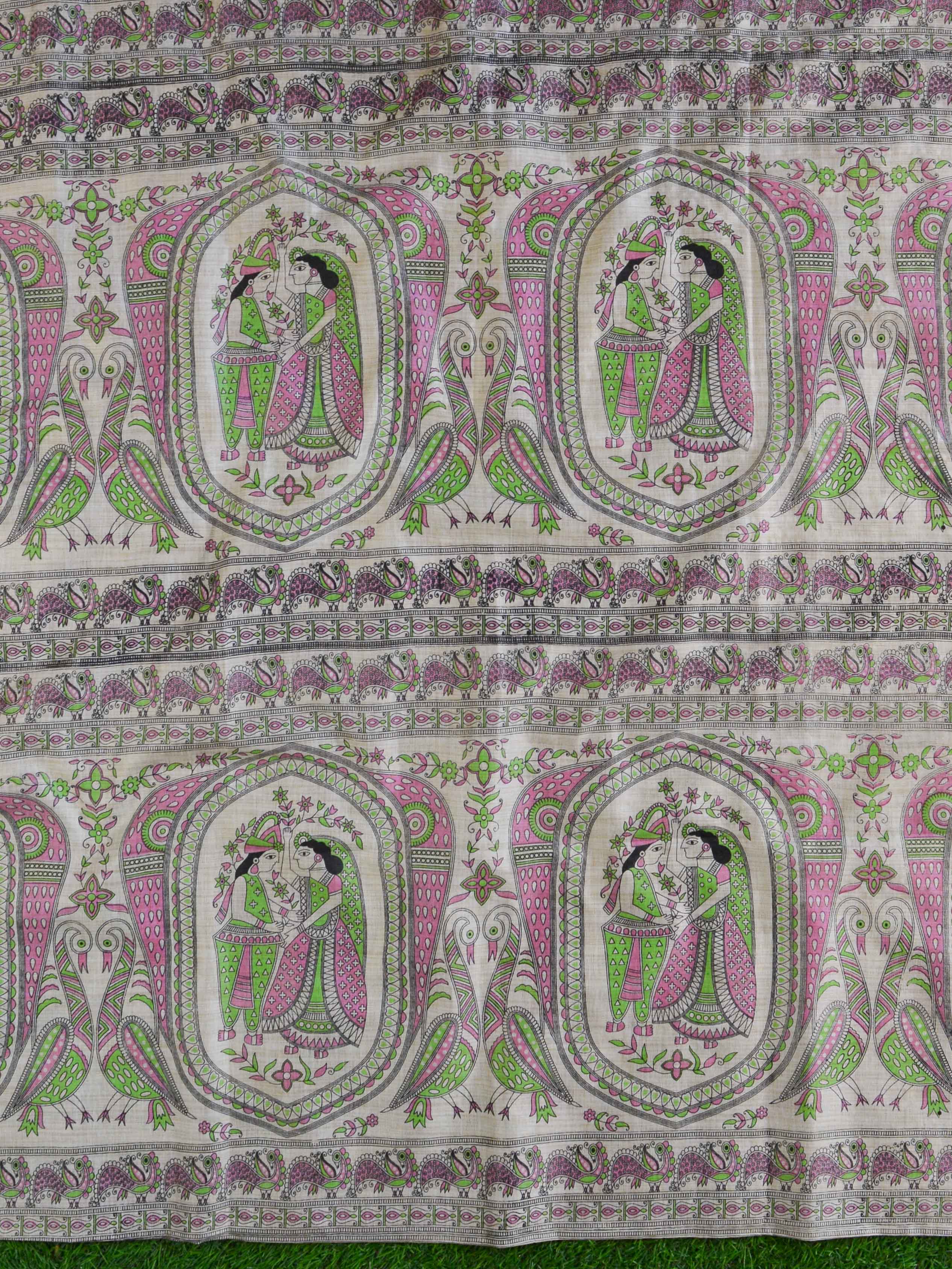 Handloom Khadi Cotton Salwar Kameez With Madhubani Print Dupatta-Beige