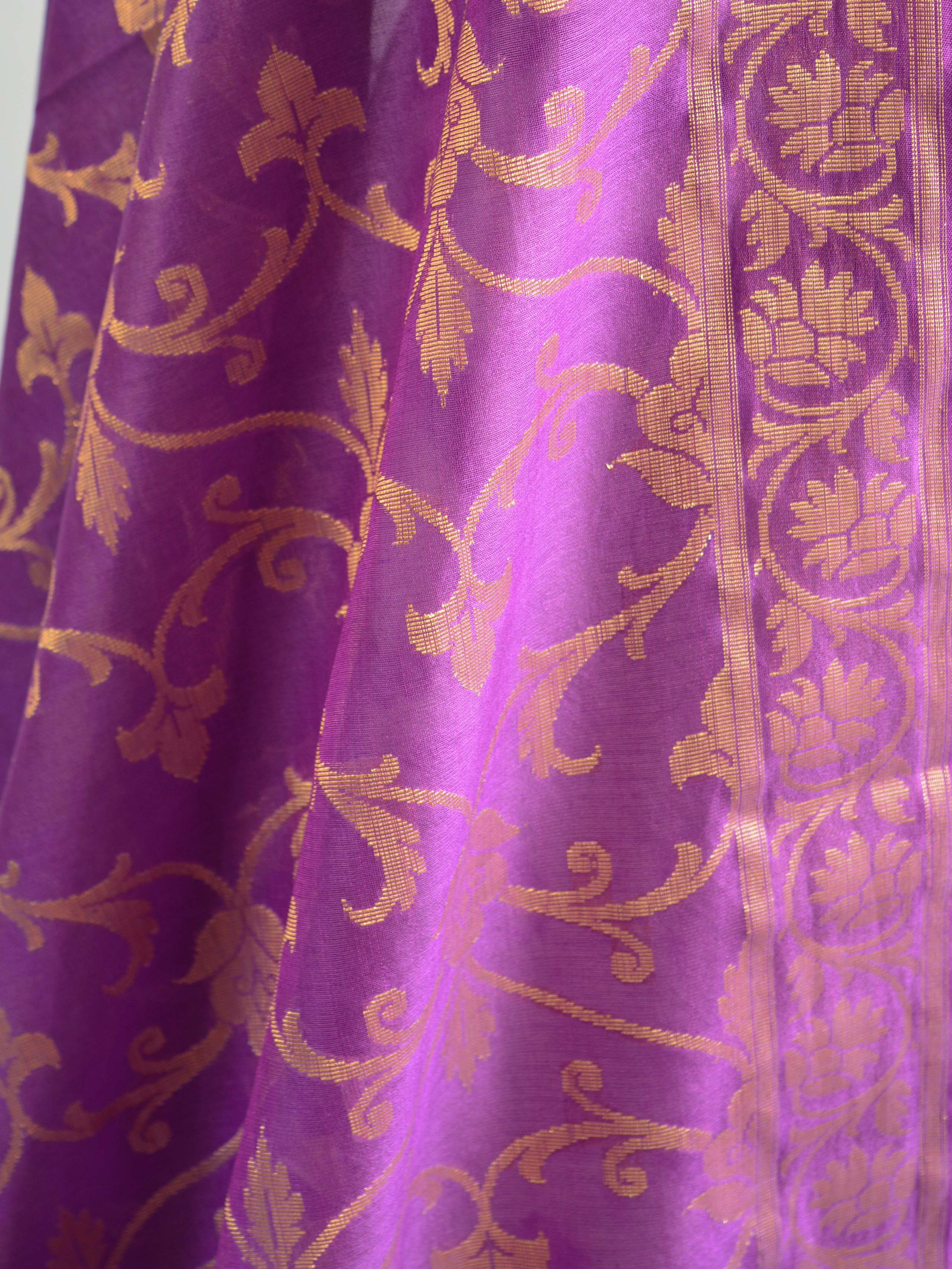 Banarasee Purple Shibori Dyed Chanderi Salwar Kameez Fabric With Cotton Silk Dupatta-White