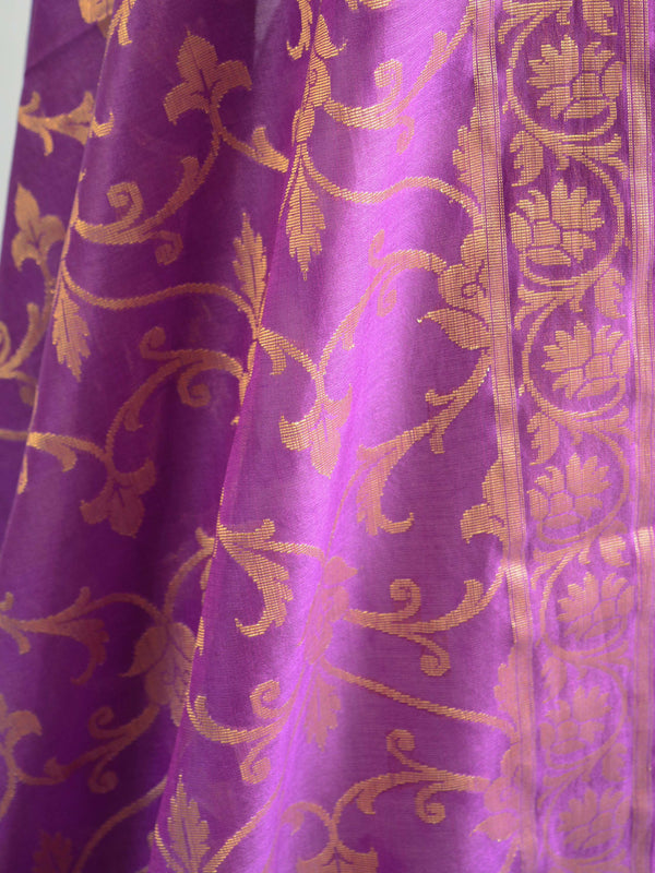 Banarasee Purple Shibori Dyed Chanderi Salwar Kameez Fabric With Cotton Silk Dupatta-White