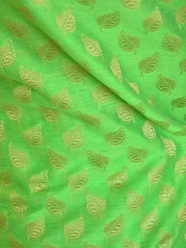 Banarasee Salwar Kameez Cotton Silk Gold Zari Buti Woven Fabric-Neon Green