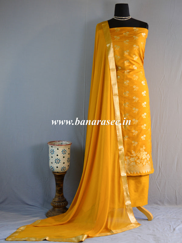 Banarasee Salwar Kameez Semi Katan Silk Fabric With Zari Design & Chiffon Dupatta-Yellow