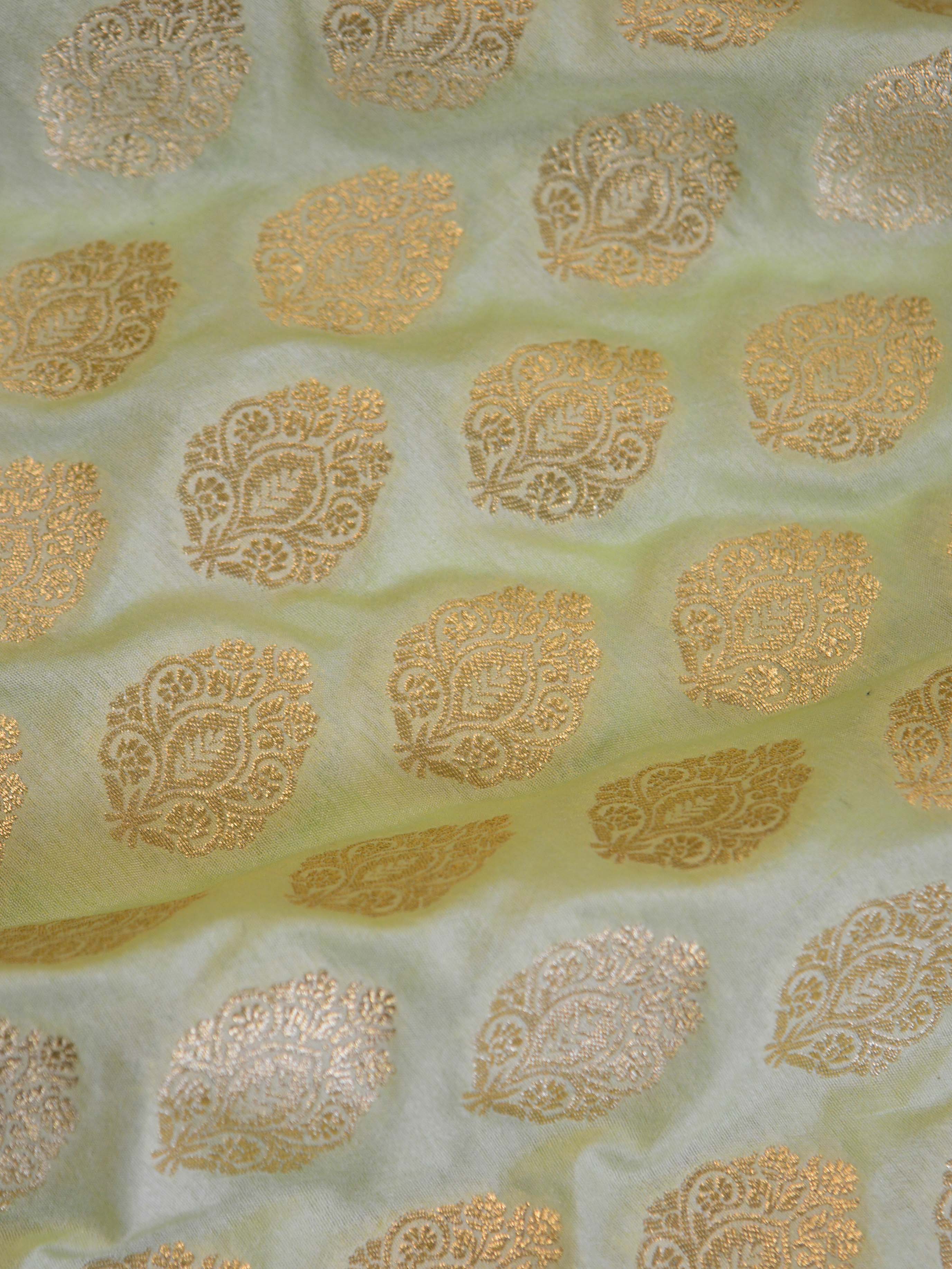 Banarasee Zari Buti Semi Silk Fabric-Pastel Green
