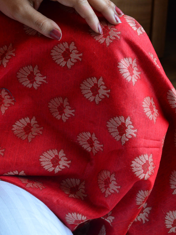 Banarasee Salwar Kameez Cotton Silk Resham Buti Woven Fabric-Red