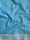Bhagalpur Handloom Pure Linen Cotton Resham Embroidered Saree-Blue