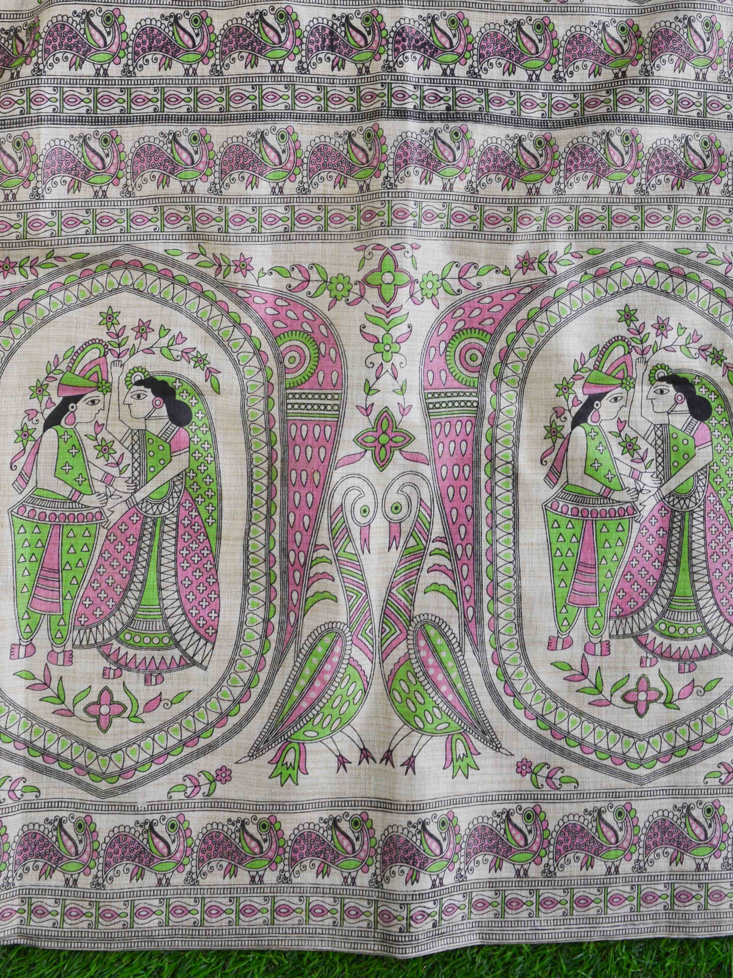 Handloom Khadi Cotton Salwar Kameez With Madhubani Print Dupatta-Beige