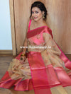 Banarasee Organza Mix Saree With Drop Buta Design & Broad Border-Beige