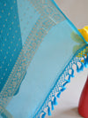 Banarasee Handwoven Pure Chiffon Dupatta Buti Design In Silver Zari-Turquoise Blue