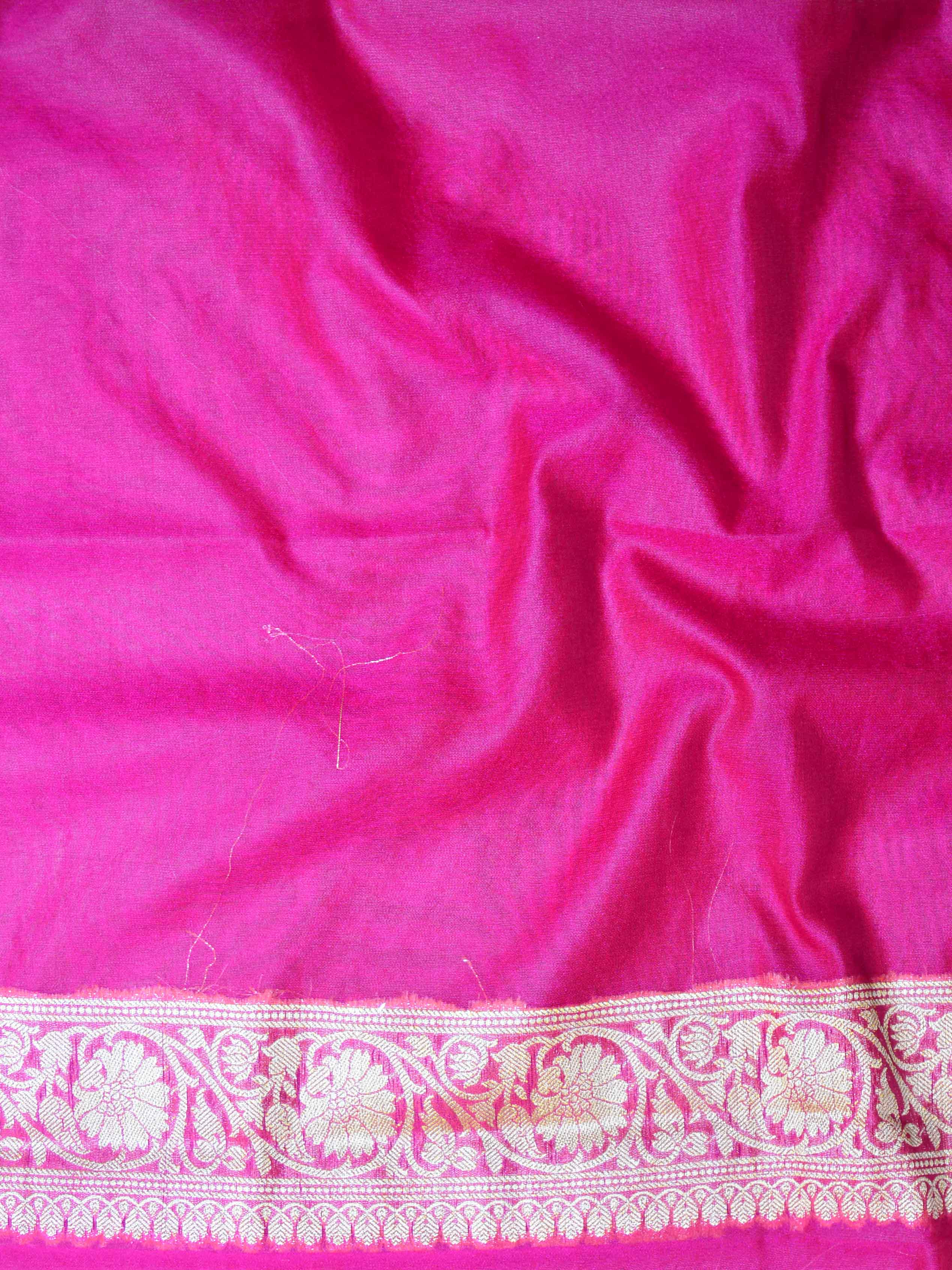 Banarasee Handwoven Semi-Chiffon Saree With Buti Design & Broad Floral Border-Pink