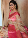 Banarasee Organza Mix Saree With Drop Buta Design & Broad Border-Beige