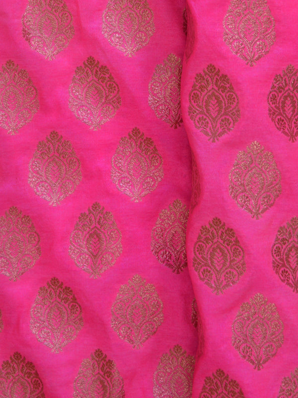 Banarasee Zari Buti Semi Silk Fabric-Neon Pink
