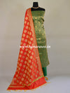 Banarasee Handwoven Brocade Salwar Kameez Fabric With Chanderi Cotton Dupatta-Green