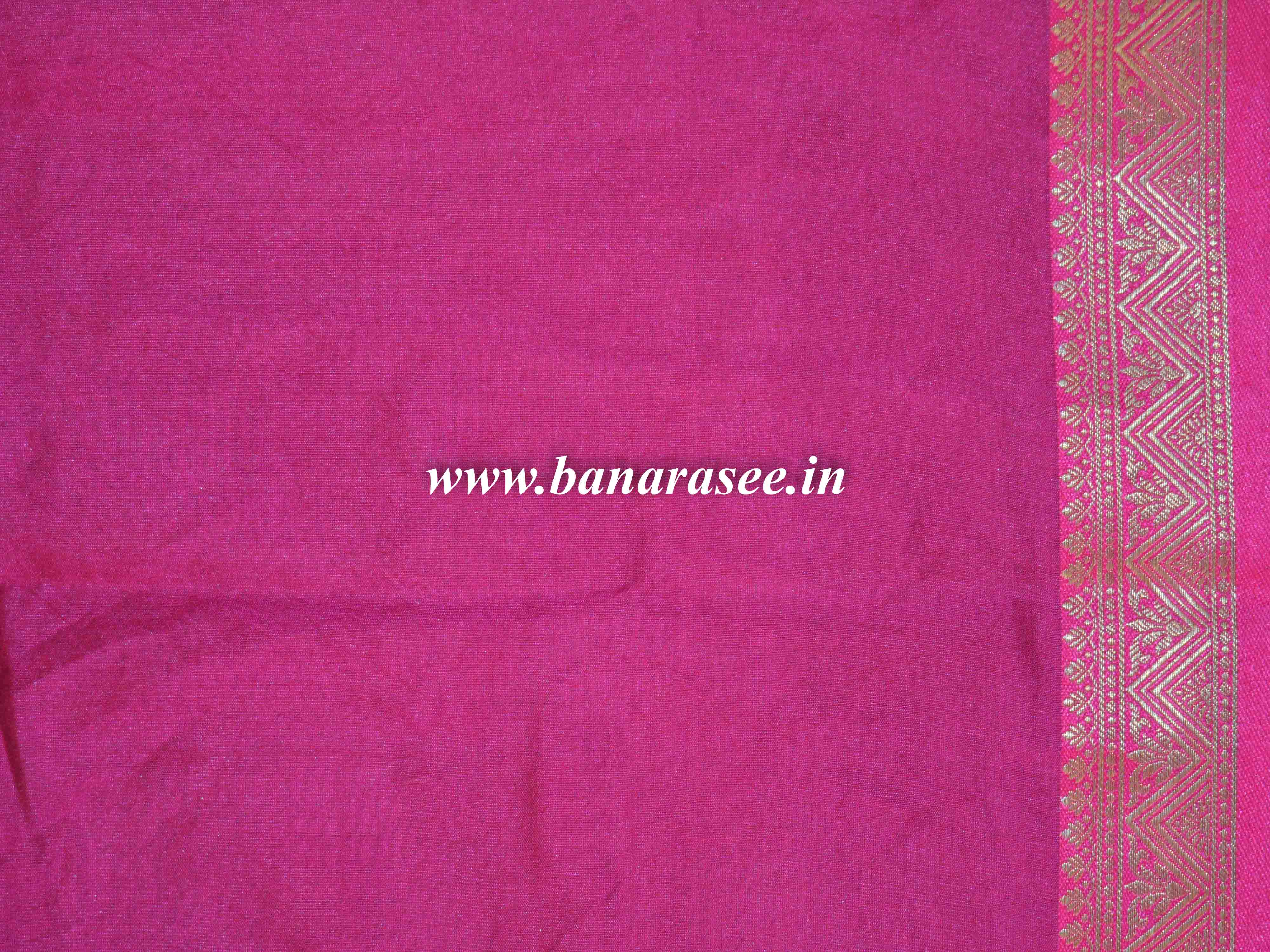 Banarasee Chanderi Cotton Saree With Pink Satin Border & Contrast Blouse-Grey