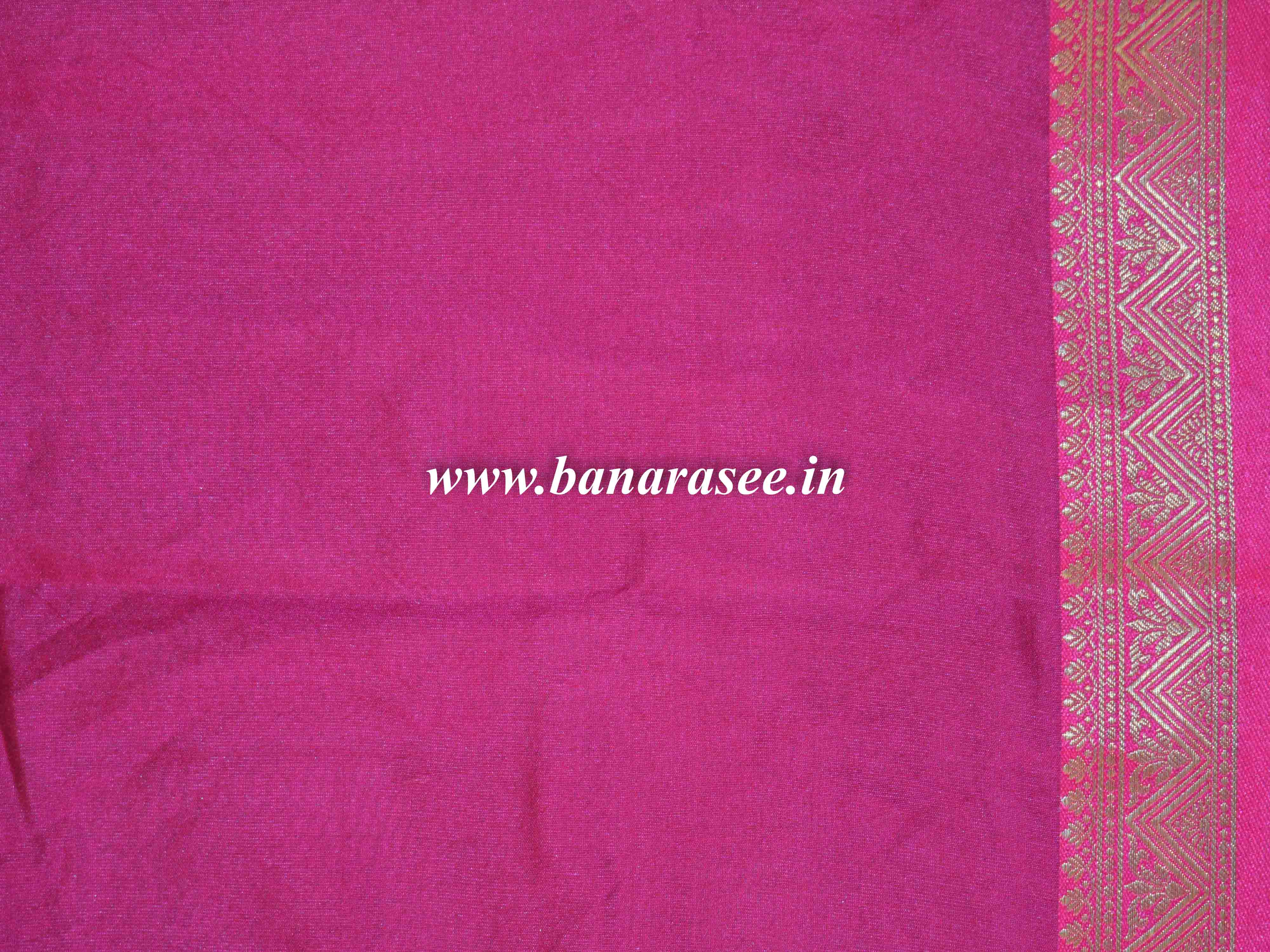 Banarasee Chanderi Cotton Saree With Pink Satin Border & Contrast Blouse-Grey