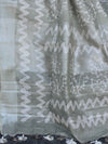 Bhagalpur Handloom Pure Linen Cotton Hand-Dyed Batik Pattern Saree-Grey