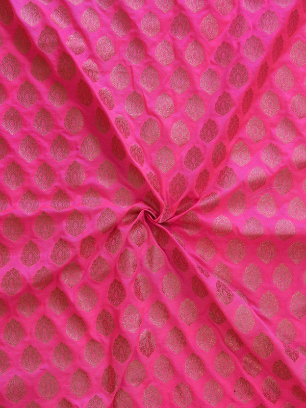 Banarasee Zari Buti Semi Silk Fabric-Neon Pink