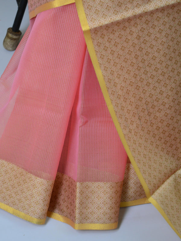 Banarasee Cotton Silk Saree With Resham Border-Pink