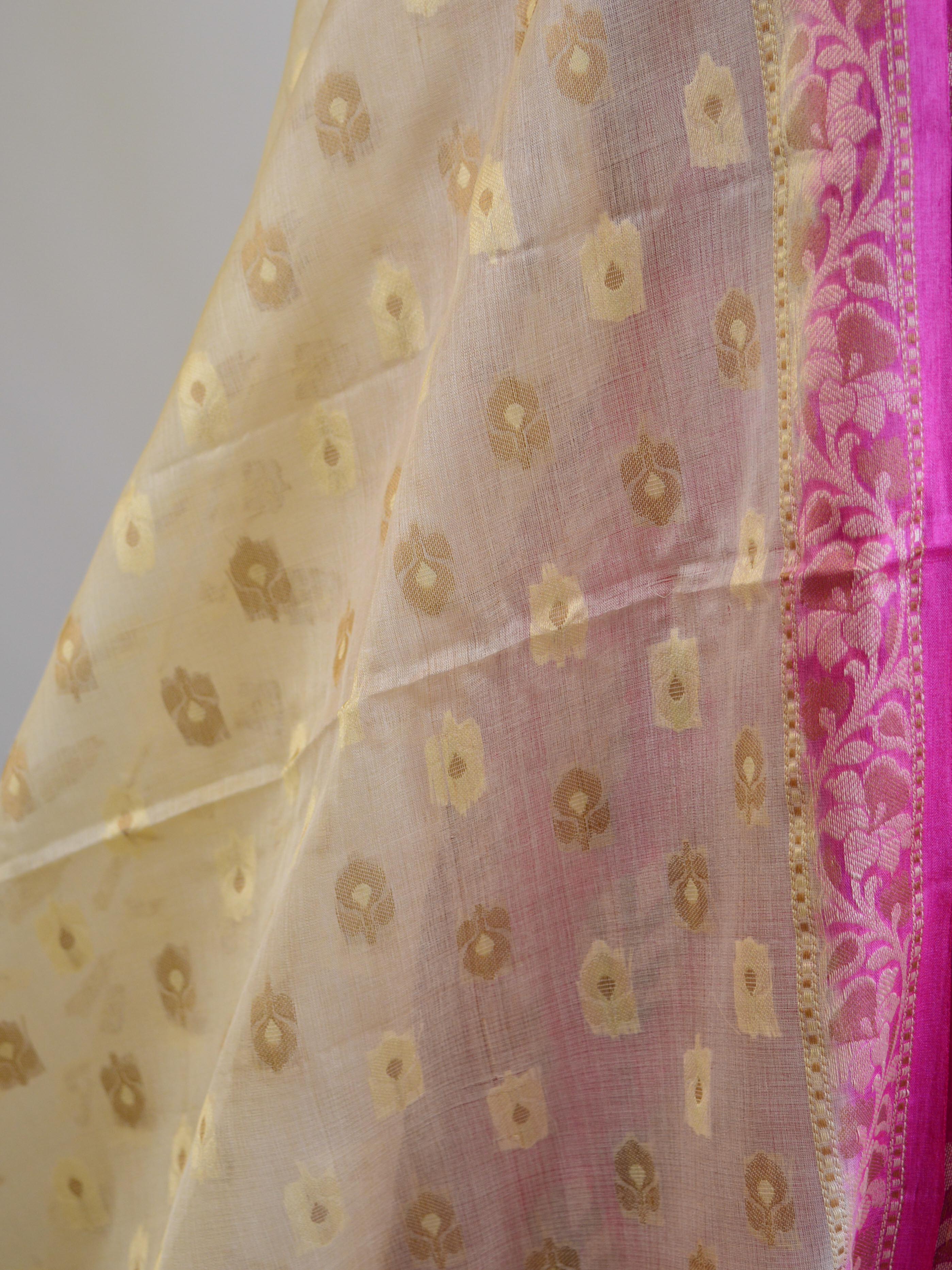 Banarasee Handloom Pure Tussar Silk Salwar Kameez Resham Buti Design Fabric-Magenta