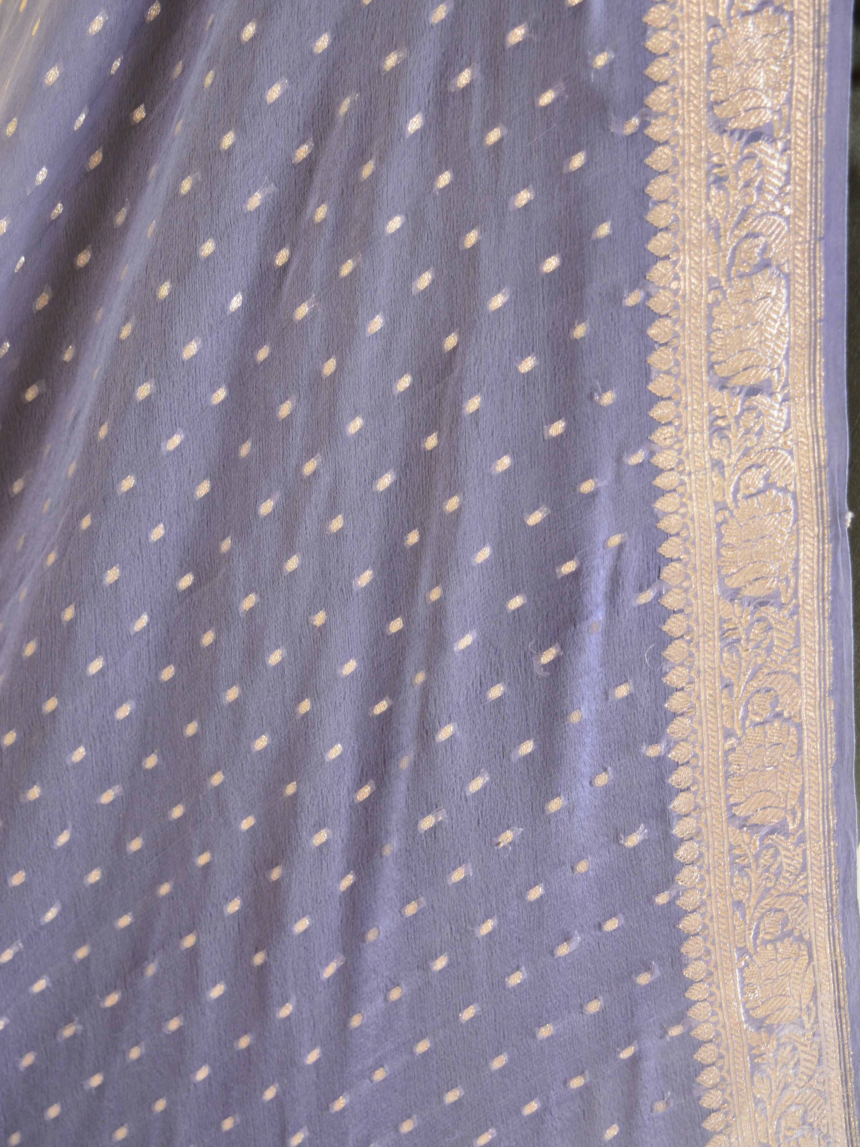 Banarasee Handwoven Pure Chiffon Dupatta Buti Design In Silver Zari-Grey