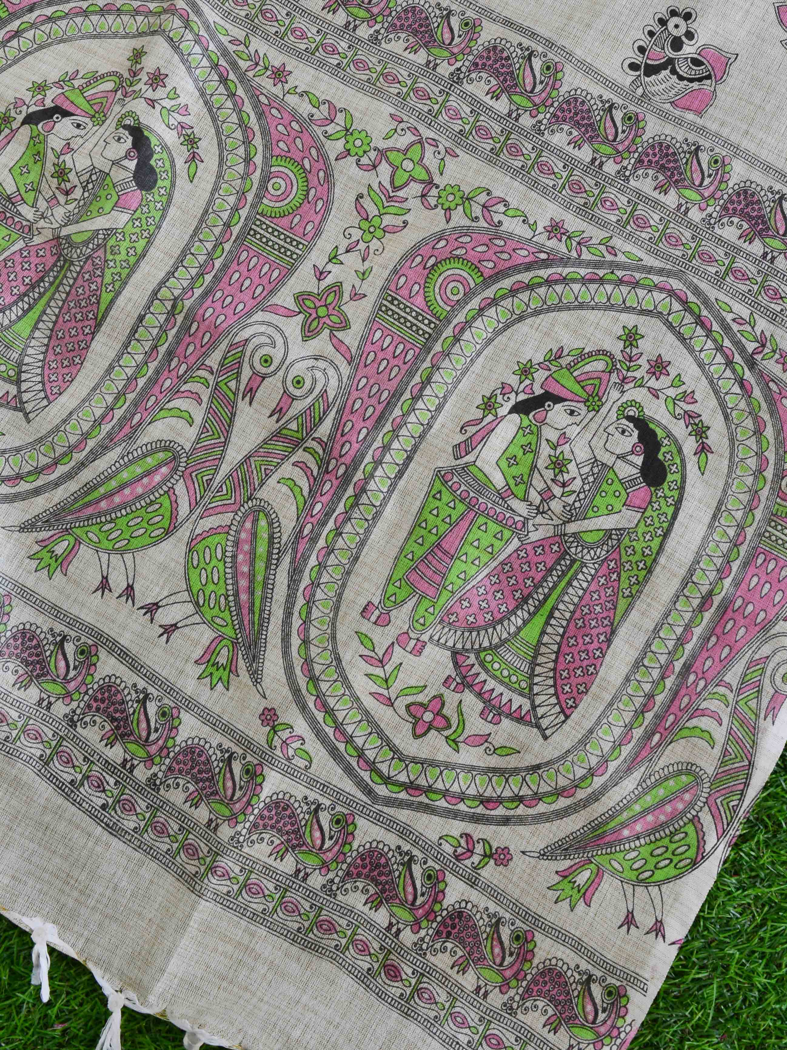 Handloom Khadi Cotton Salwar Kameez With Madhubani Print Dupatta-Beige