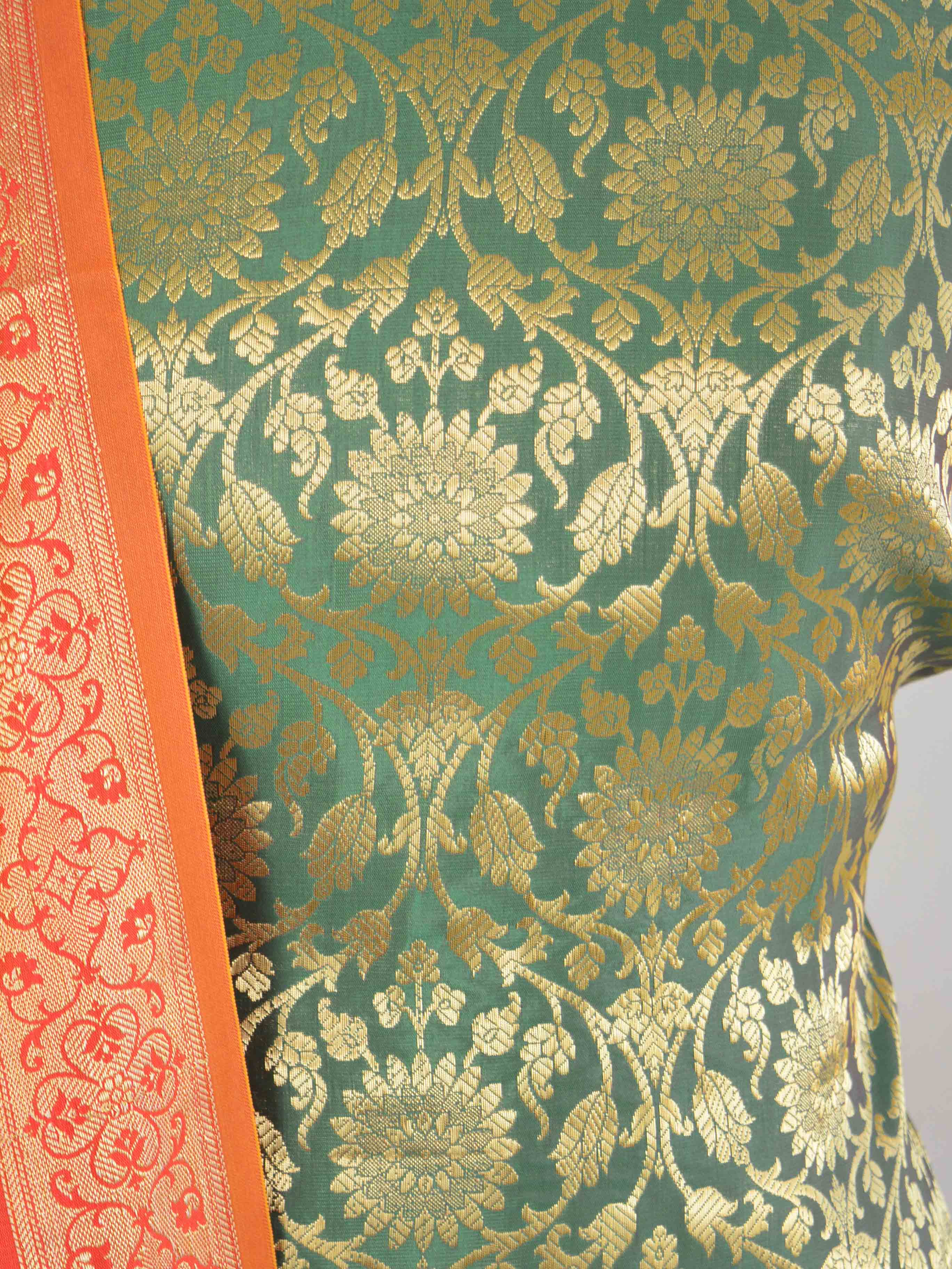 Banarasee Handwoven Brocade Salwar Kameez Fabric With Chanderi Cotton Dupatta-Green
