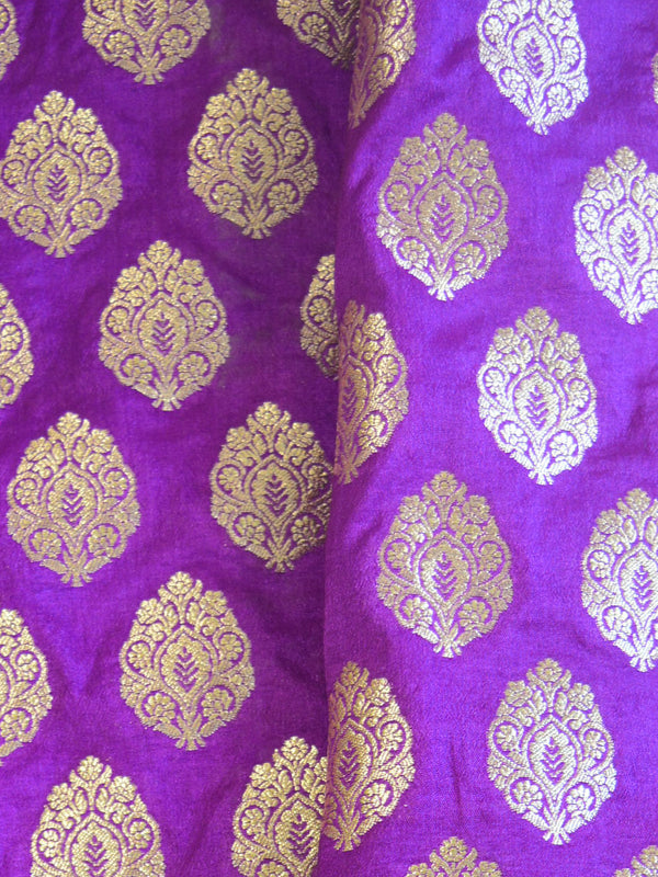 Banarasee Zari Buti Semi Silk Fabric-Violet
