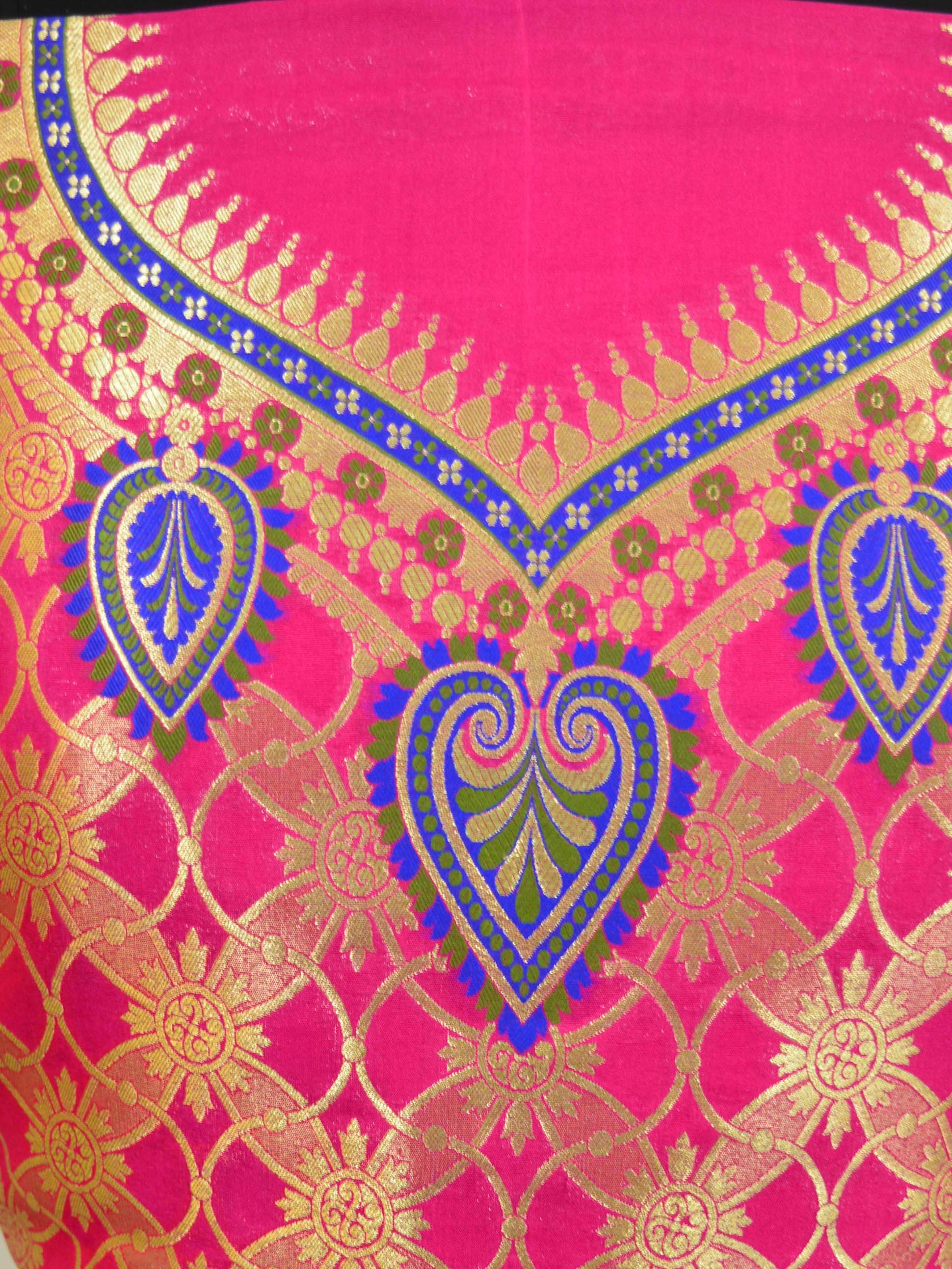 Banarasee Handwoven Art Silk Unstitched Lehenga & Blouse Fabric With Meena Work-Hot Pink