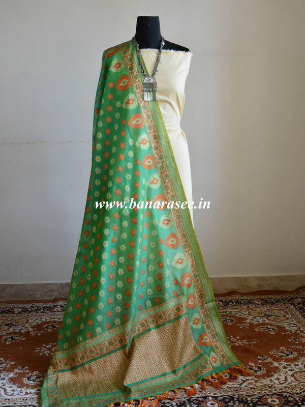 Banarasee Cotton Silk Resham Work Dupatta-Green