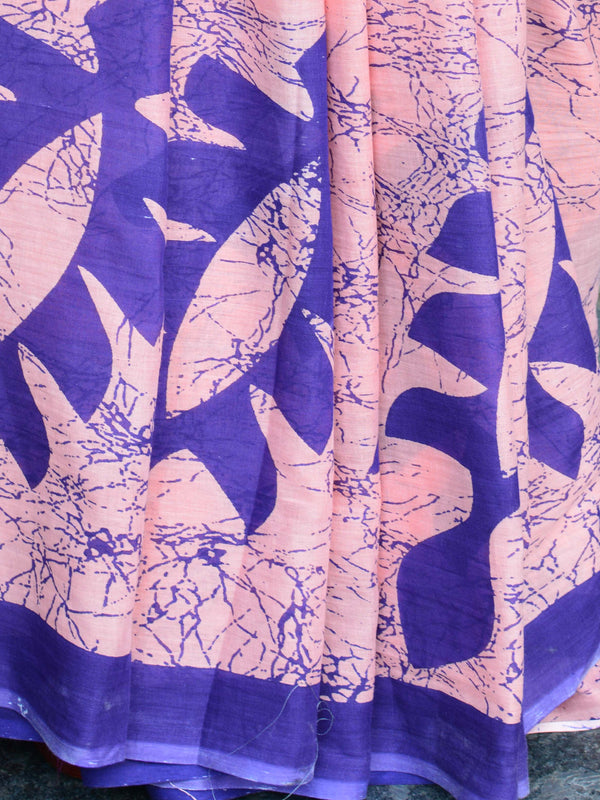 Handloom Mul Cotton Block Print Saree-Peach