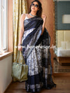 Bhagalpur Handloom Pure Linen Cotton Hand-Dyed Batik Pattern Saree-Black