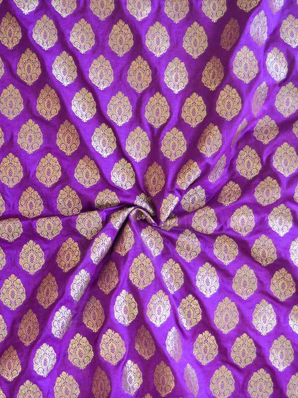 Banarasee Zari Buti Semi Silk Fabric-Violet