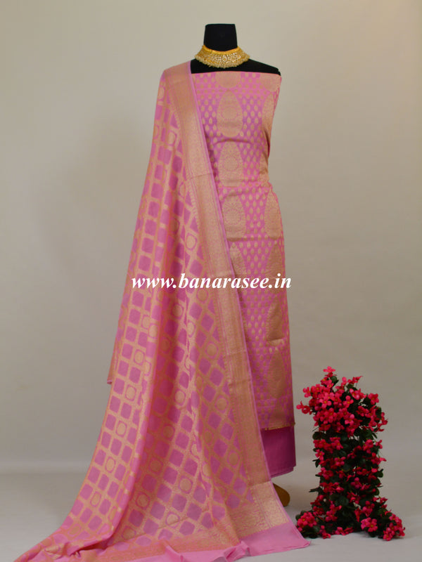 Banarasee Salwar Kameez Cotton Silk Gold Zari Buti Woven Fabric-Mauve