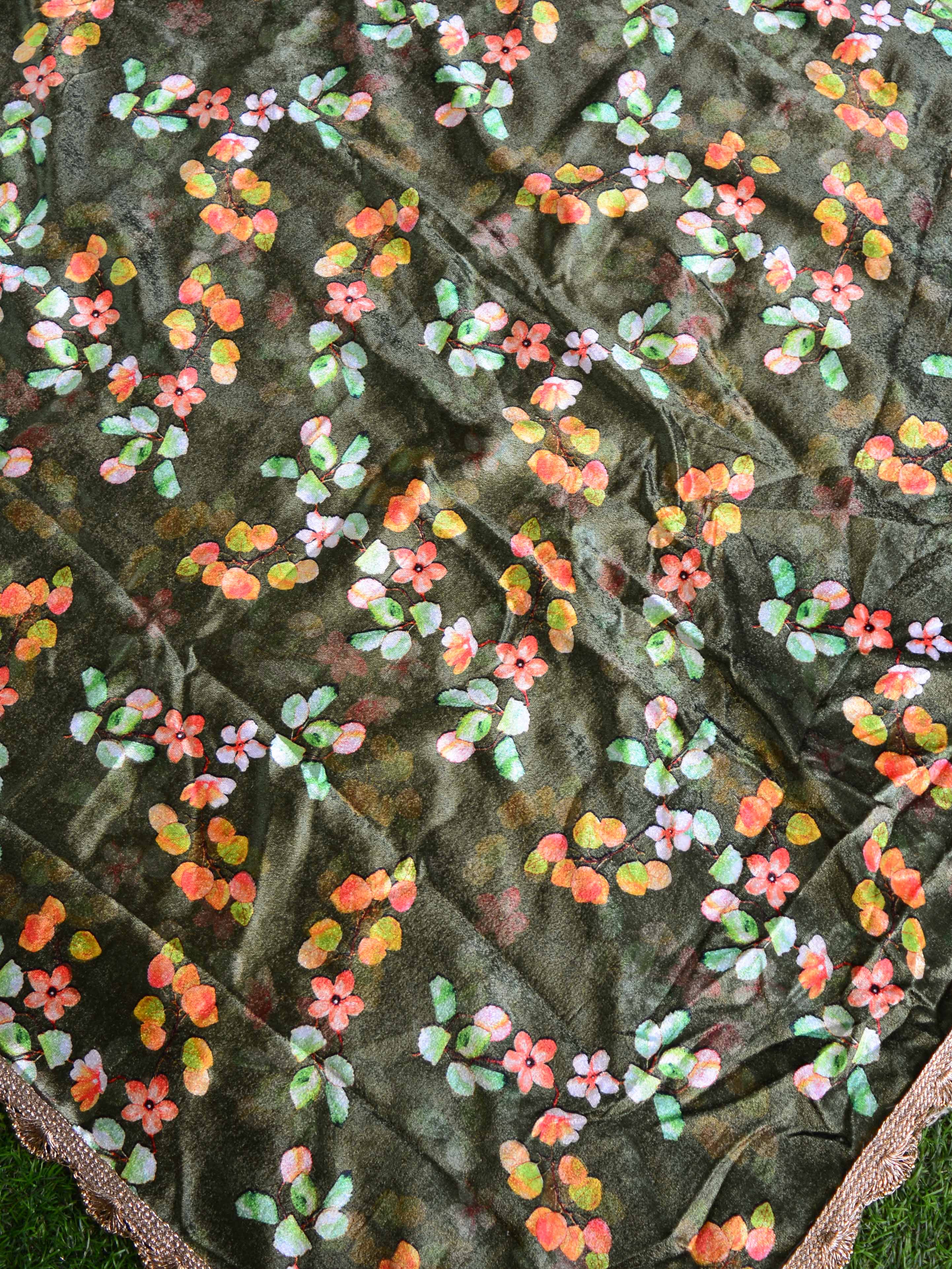 Banarasee Semi Silk Salwar Kameez Fabric With Velvet Gotapatti Dupatta-Green