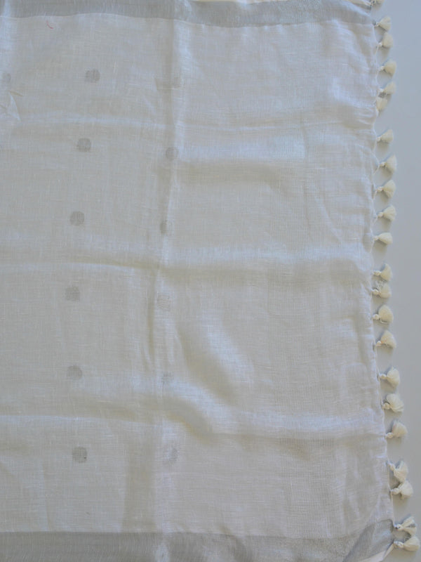 Bhagalpuri Pure Ikkat Kameez With Linen Dupatta-White