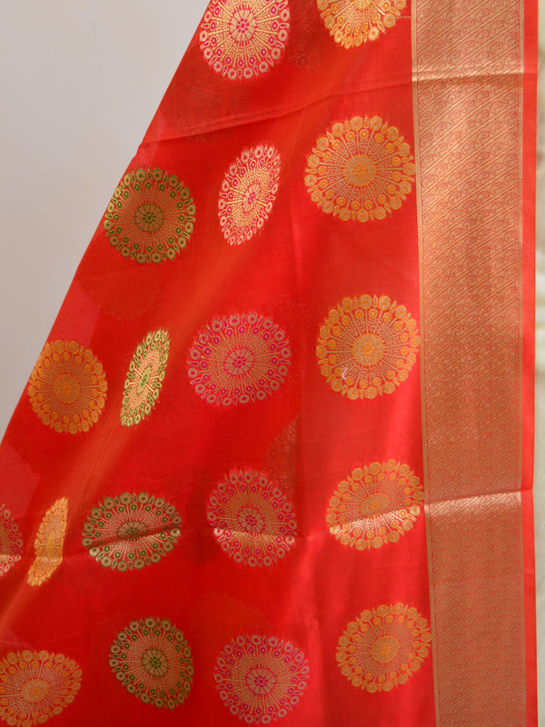 Banarasee Art Silk Dupatta With Gold Zari Buta Design-Red