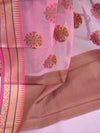 Banarasee Organza Mix Saree With Multicolor Floral Buta & Zari Border-Pink